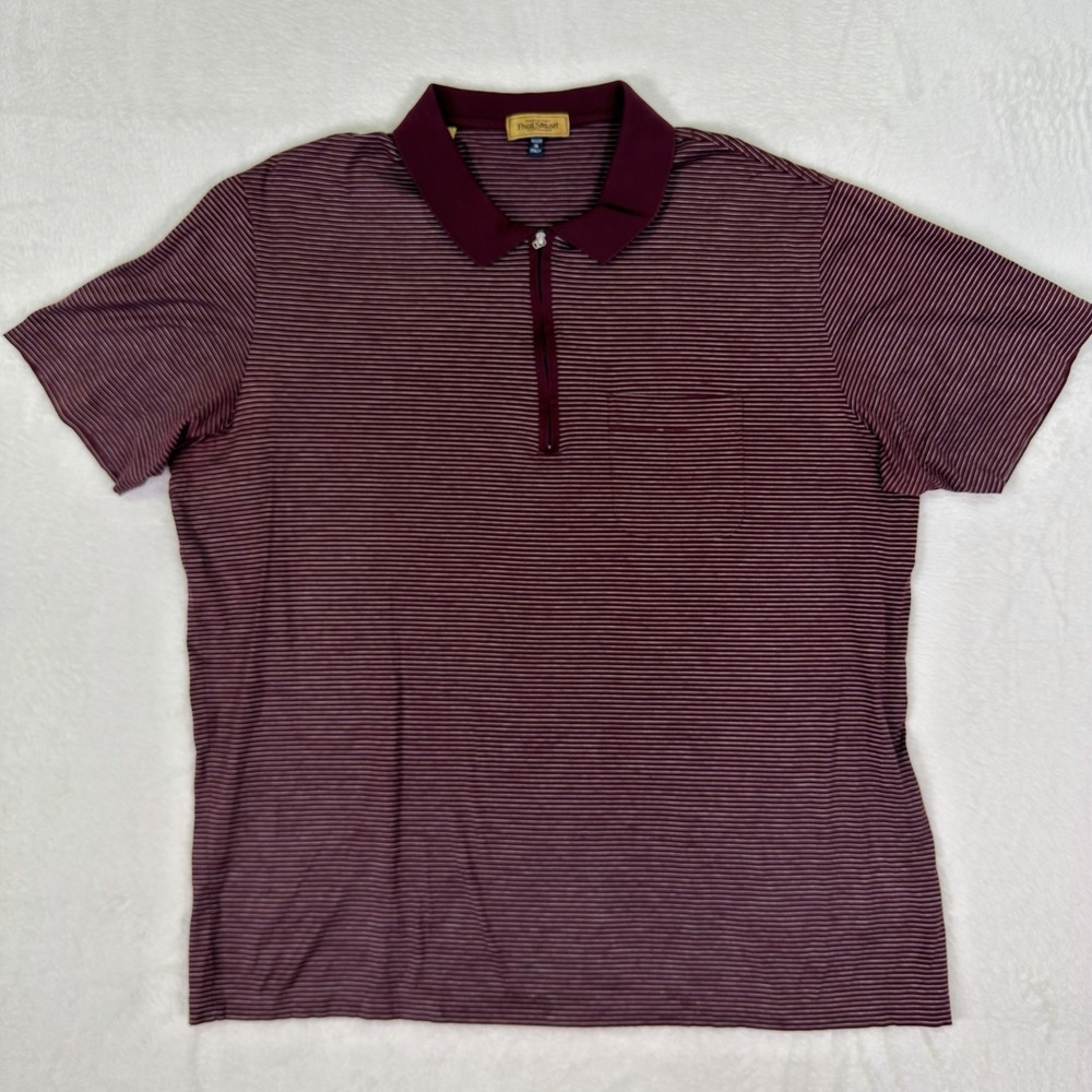 Paul Stuart Polo Shirt Mens‎ XXL Red Maroon Striped Short Sleeve 1/4 Zip Italy